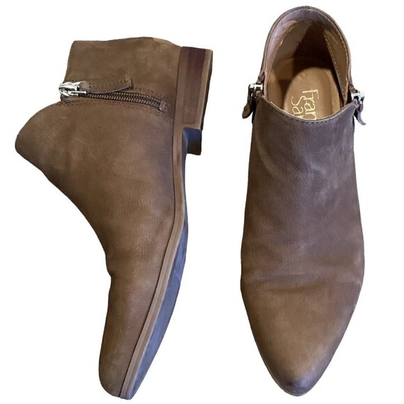 Franco Sarto Kingston Ankle Booties Double Zip Sz 7M Brown Suede Leather 82H - Picture 1 of 8